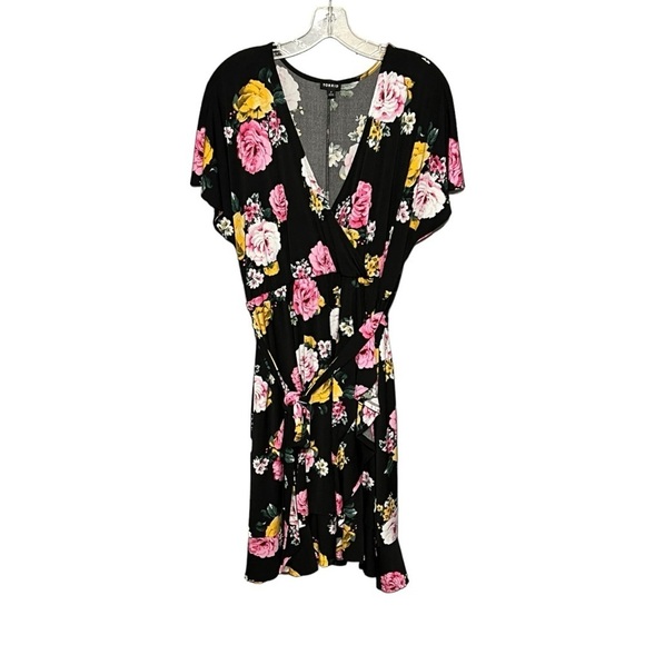 Torrid Mini Stretch Crepe Wrap Dress Black Fancy Flow Floral 2X - Picture 4 of 11